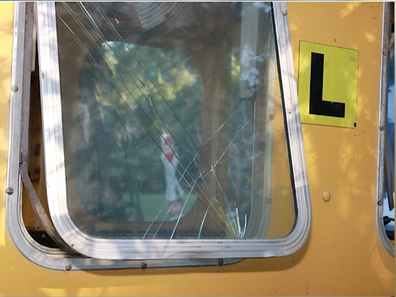 One of the windows on the train that were smashed in the crash.