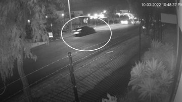 CCTV footage captured a red Mazda speeding away from the drive-by shooting attack on a pre-wedding party in Epping.