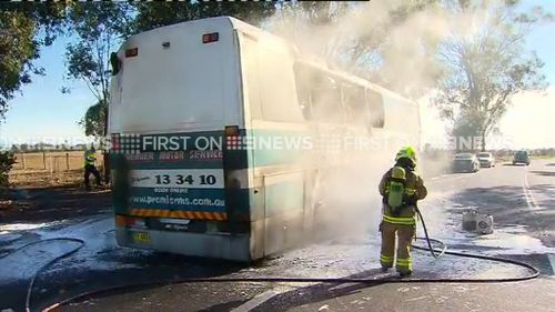 The blaze is believed to have started from the rear wheels. (9NEWS)