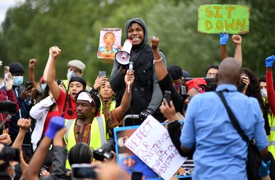 John Boyega delivers a speech during a Black Lives Matter protest in London