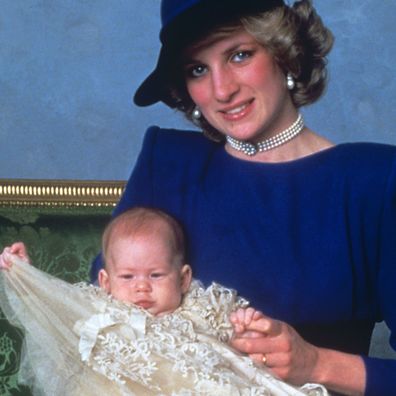 Princess Diana and baby Prince Harry at his christening