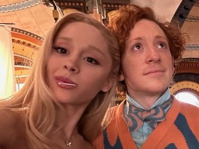 Ariana Grande and Ethan Slater on the set of Wicked