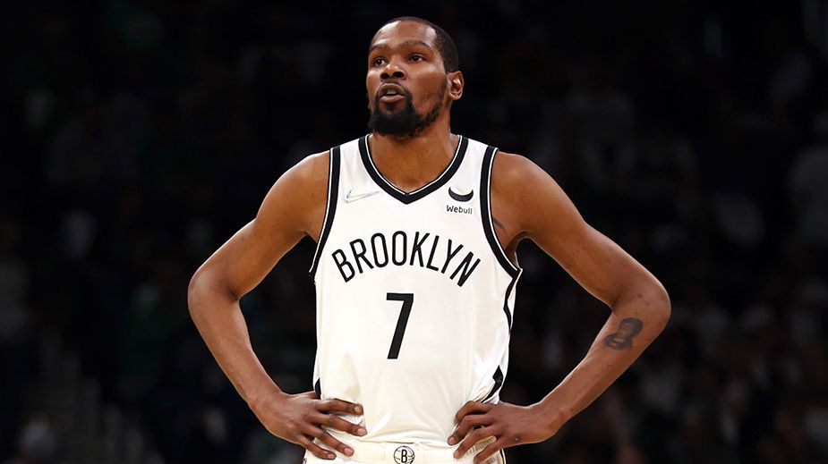 Kevin Durant #7 of the Brooklyn Nets looks