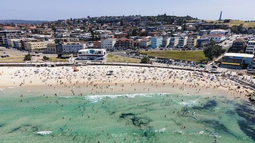 An aerial view of Bondi Beach on January 23, 2021 in Sydney, Australia. 