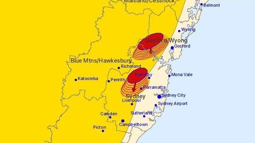 Severe thunderstorms are forecast to hit Hornsey and Gosford first before moving south. ﻿