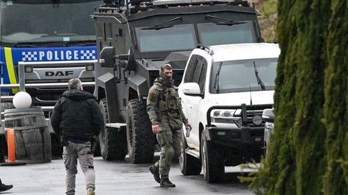 Porepunkah police shooting. Police compound at Feather Top Winery, Porepunkah.  27th August 2025, The Age news Picture by JOE ARMAO