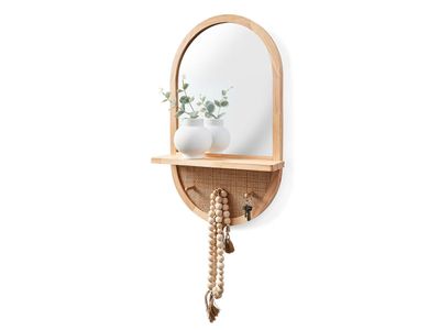 Mirror with shelf and hooks