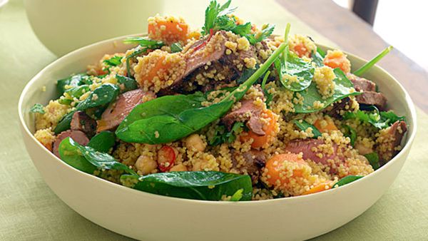 Spiced lamb, couscous and spinach salad