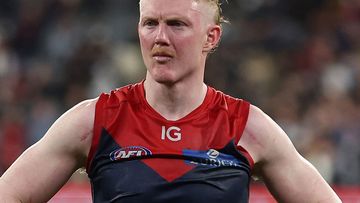 Clayton Oliver pictured playing for Melbourne during the 2023 season