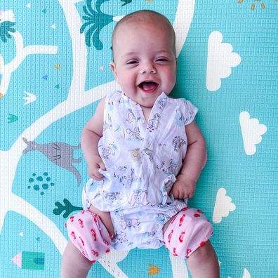 Rebecca Marshall's second daughter Imogen in a brace at five months old.