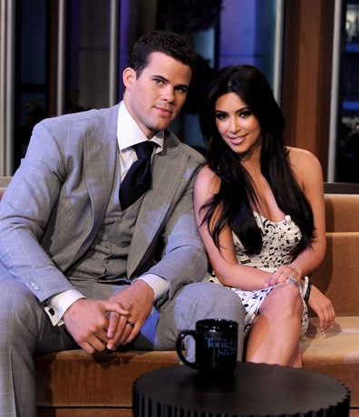 Kim Kardashian and Kris Humphries on the Tonight Show With Jay Leno at NBC Studios on October 4, 2011 in Burbank, California.