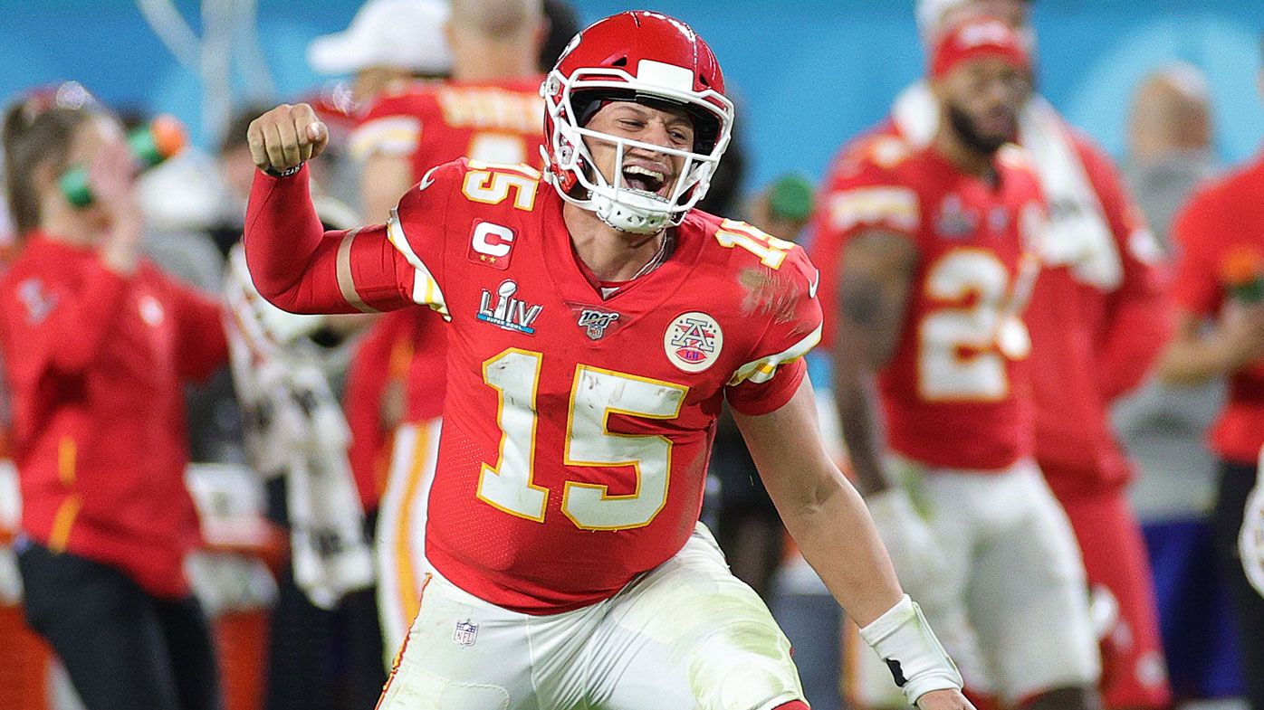 Patrick Mahomes #15 of the Kansas City Chiefs celebrates after throwing a touchdown