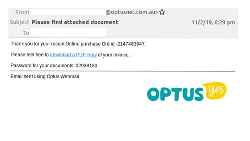 The email appears to have come from Optus. 