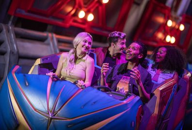 EPCOT guests board their Xandarian Starjumper in preparation for an intergalactic chase through time and space in Guardians of the Galaxy: Cosmic Rewind, the new family-thrill coaster attraction at Walt Disney World Resort in Lake Buena Vista, Fla. (Kent Phillips, photographer)