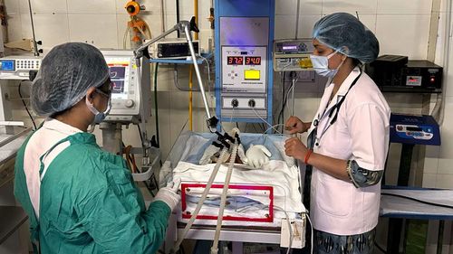 Doctors at the Shahjahanpur Medical College treat Pari on September 20, 2025, in Shahjahanpur, Uttar Pradesh, India