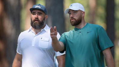 (From left) Jason Kelce and Travis Kelce at the ACC Celebrity Golf Championship in Nevada in July.