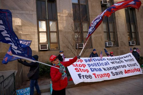 Demonstrators protest outside Manhattan criminal court