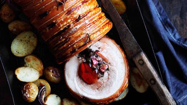 Roast pork with rhubarb and rosemary jelly