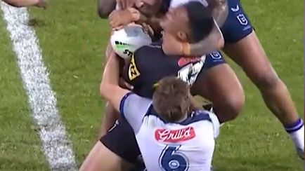 Cameron Munster drags down Spencer Leniu in an ugly tackle.