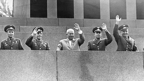 Yuri Gagarin (second from left) and other cosmonauts with Soviet Premier Nikita Khrushchev in 1962.