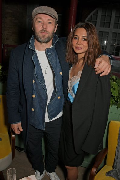 Joel Edgerton and Christine Centenera attend the Victoria Beckham x YouTube Fashion & Beauty after party at London Fashion Week.