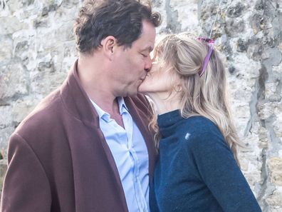 Dominic West and wife Catherine FitzGerald make a statement to press outside their Cotswolds home after Dominic was seen kissing actress Lily James whilst in Rome on October 13, 2020 in Cotswolds, England. 