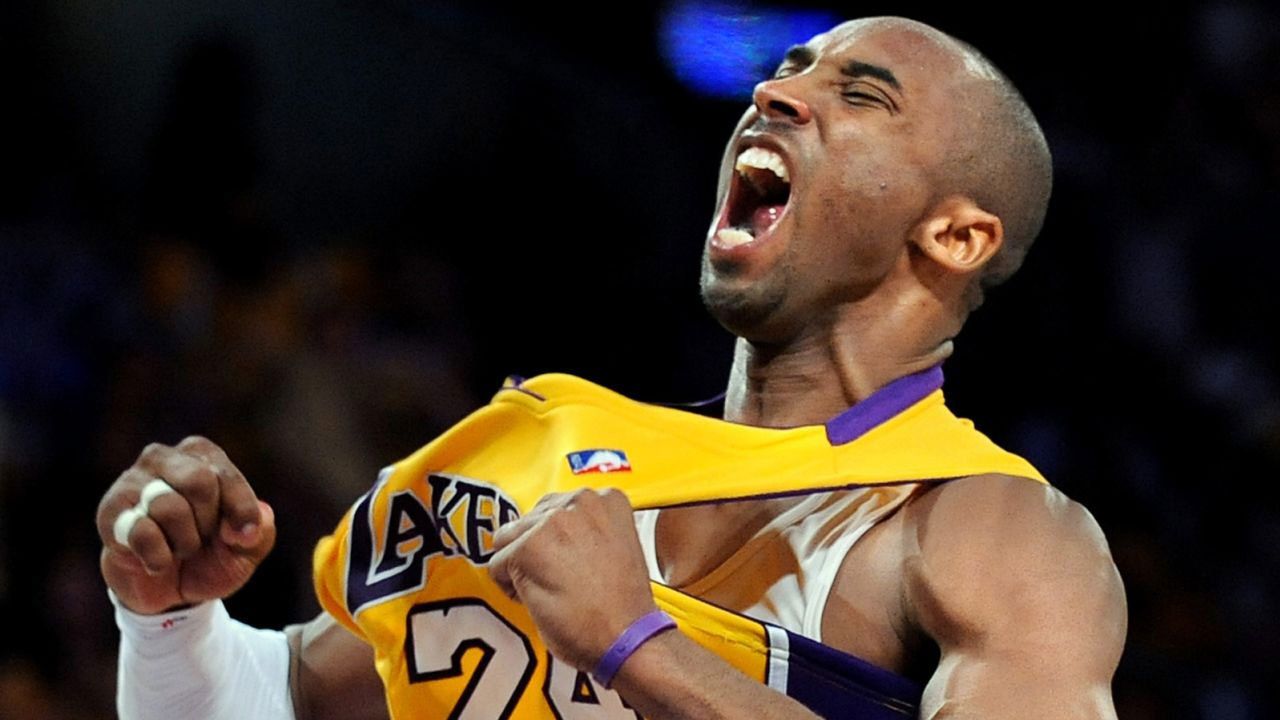 Kobe Bryant celebrates his three pointer against the Nuggets in Game 2 of the NBA Playoffs at the Staples Center in 2008.Kobe Bryant celebrates his three pointer against the Nuggets in Game 2 of the NBA Playoffs at the Staples Center in 2008.