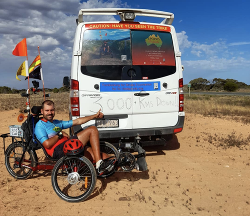 Earlier this month, Tommy Quick passed the 3000 kilometre point. The total journey would stretch 9000 kilometres.