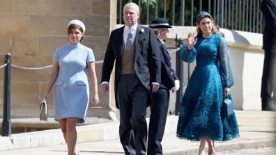  Princess Eugenie, Prince Andrew, Duke of York and Princess Beatrice attend the wedding of Prince Harry to Ms Meghan Markle at St George's Chapel, Windsor Castle on May 19, 2018 in Windsor, England.