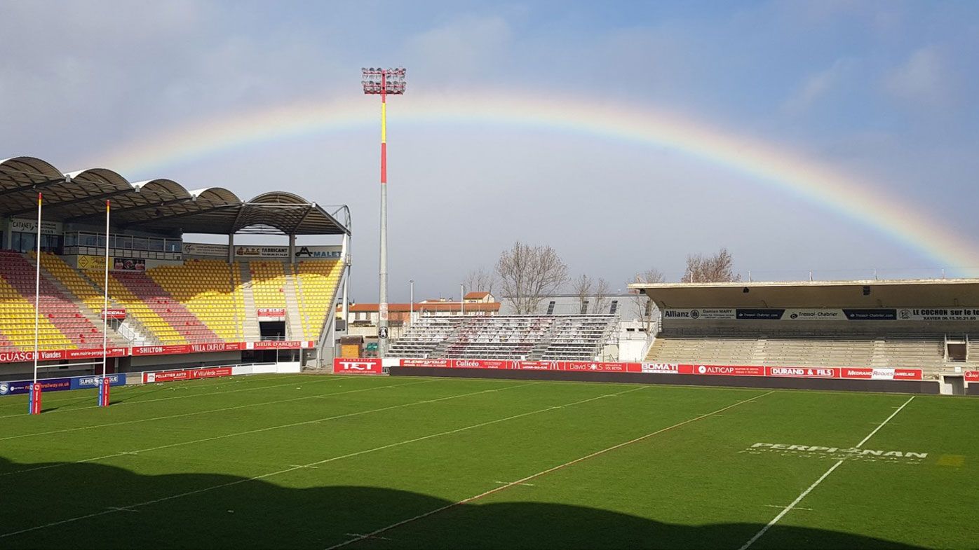 A rainbow greeted Israel Folau on his first day of training with Catalans Dragons