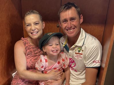 Marnus Labuschagne with wife Rebekah and daughter Marnie