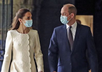 Prince William and Kate, Duchess of Cambridge arrive for a visit to the vaccination centre at Westminster Abbey, London, Tuesday, March 23, 2021 to pay tribute to the efforts of those involved in the Covid-19 vaccine rollout