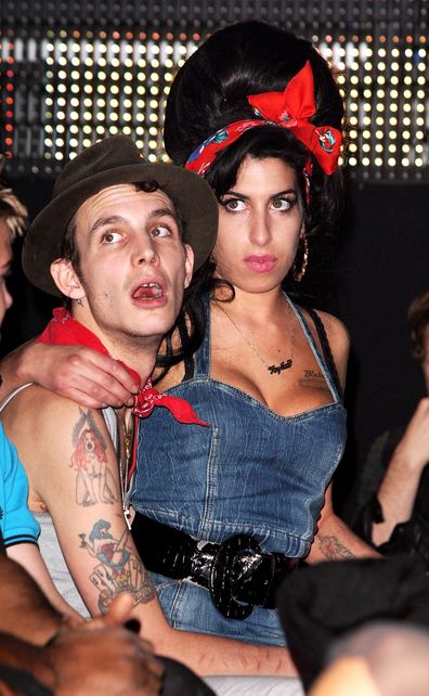 Amy Winehouse and husband Blake Fielder-Civil watch the show at the MTV Europe Music Awards 2007 at the Olympiahalle on November 1, 2007 in Munich, Germany.