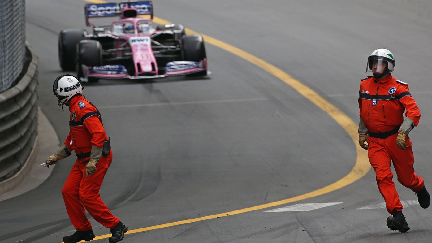 Sergio Perez had a narrow miss when marshals were on the track at the Monaco Grand Prix.