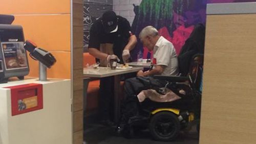 Kind US McDonald’s worker helps wheelchair-bound man struggling to eat his meal