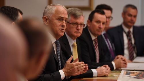 Prime Minister Turnbull speaks to state and territory leaders during a meeting on counter terrorism. (AAP)