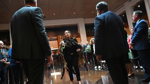 Australian Senator Lidia Thorpe disrupts proceedings as Britain's King Charles III and Queen Camilla visit Parliament House.