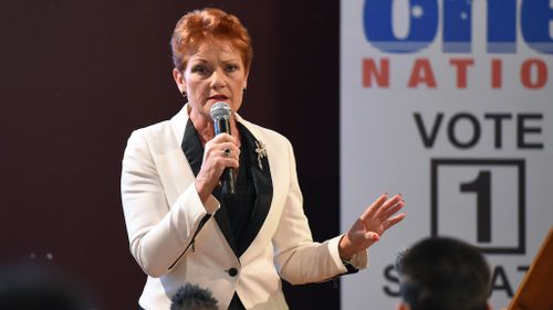 Pauline Hanson at her campaign launch in Brisbane. (AAP)