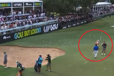 Lucas Hubert&#x27;s caddie was hit in the head by a full water bottle at LIV Golf Adelaide.