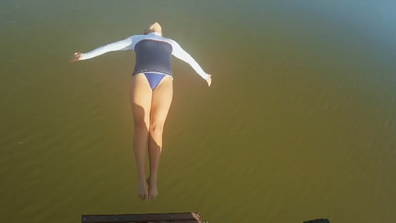 Rhiannan Iffland jumped backwards into the murky water below.