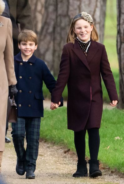 Prince Louis of Wales and Mia Tindall attend the Christmas Morning Service at Sandringham Church on December 25, 2023 in Sandringham, Norfolk.