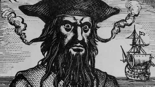 A woodcut of Blackbeard, who put smouldering pieces of hemp under his hat to terrify his opponents. Photo: Getty Images