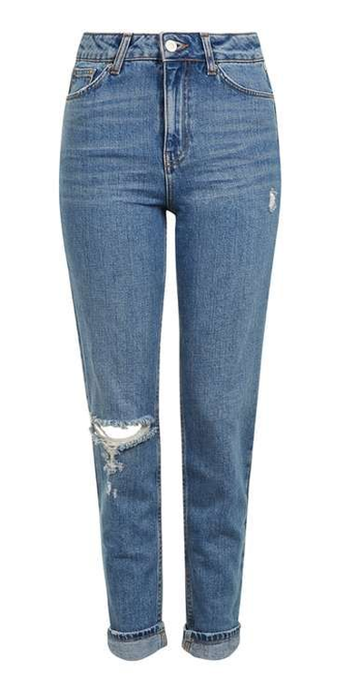 <a href="https://au.topshop.com/moto-rip-mom-jeans-in-mid-blue.html" target="_blank">Topshop MOTO Rip Mom Jeans in Mid Blue, $94.95.</a>