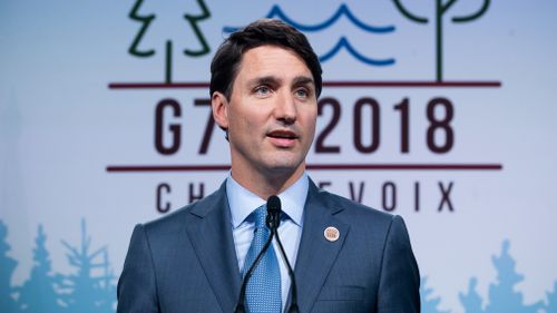 Mr Trudeau didn't respond to questions about Mr Trump when the prime minister arrived at a Quebec hotel. Picture: AP