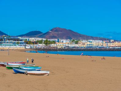 Las Palmas, Spain, Janury 20, 2021: Playa de Las Alcaravaneras at Las Palmas de Gran Canaria, Canary islands, Spain