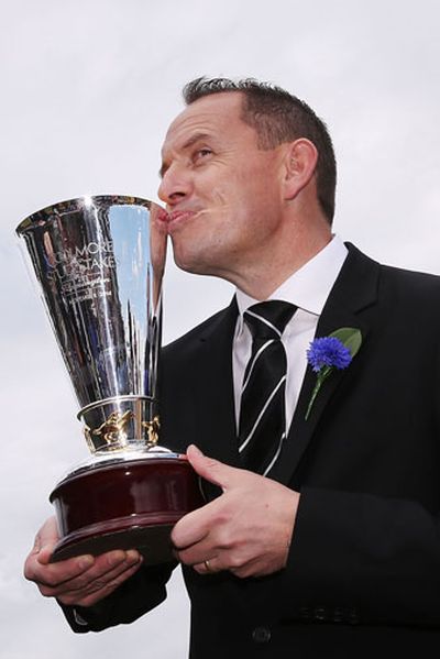 Trainer Chris Waller celebrates winning the Coolmore Stud Stakes. (Getty)
