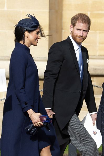 The Duke and Duchess of Sussex on Friday in Windsor, before the news she is pregnant was announced.