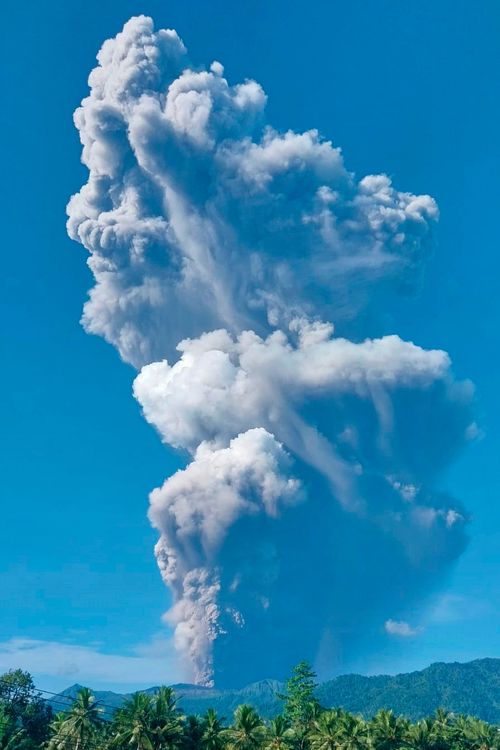 Mount Dukono erupts in North Halmahera, Indonesia.