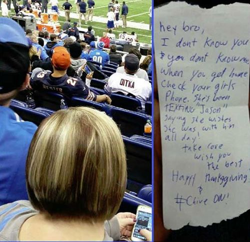 US football fan spots stranger's 'cheating' texts, alerts boyfriend