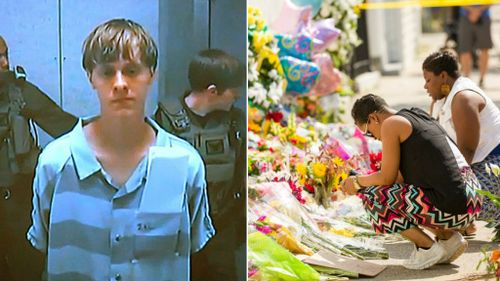 Charleston church massacre accused Dylann Roof, left, has appeared in court via video link as members of the South Carolina community mourn the dead. (AAP)